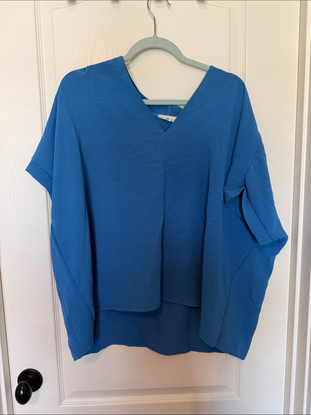 Relaxed V-Neck Women's Blouse in Bright Blue